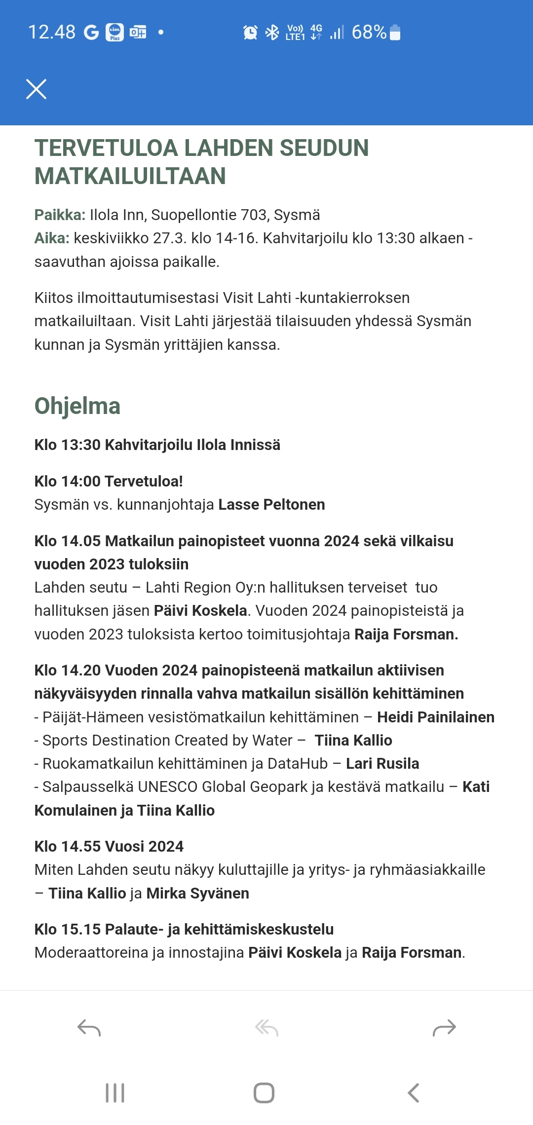 Ohjelma Sysmän matkailuilta 27.3.2024